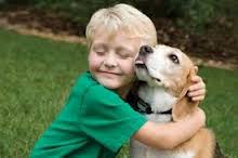 child with pet